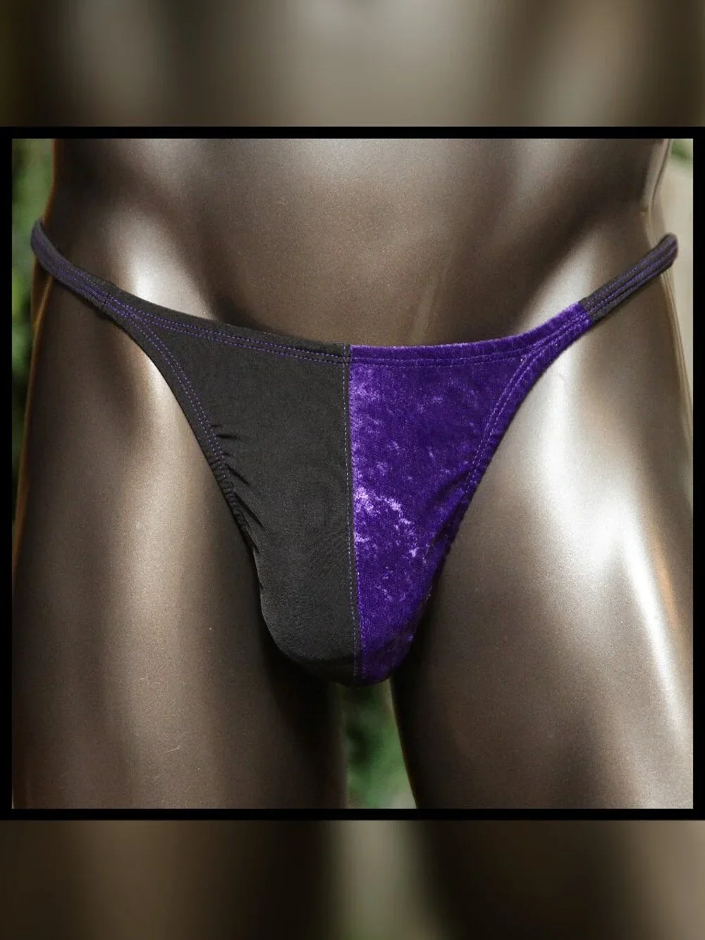 Mens Half Velvet Split Pouch Thin Sides Thong Handmade